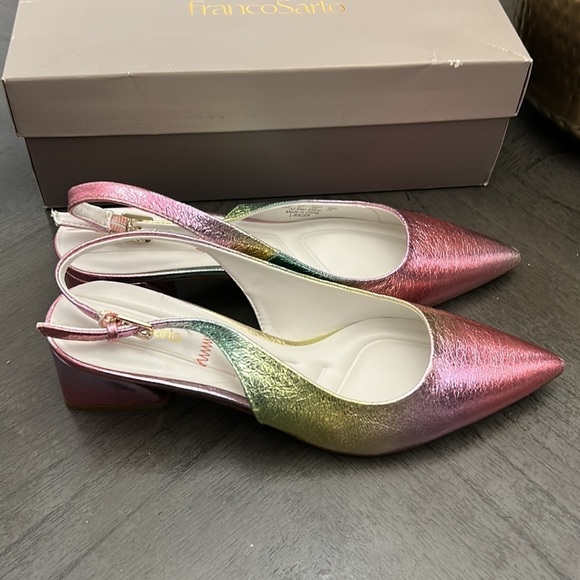 FRANCO SARTO Racer Womens Buckle Pointed Toe Slingback Heels - Picture 6 of 13